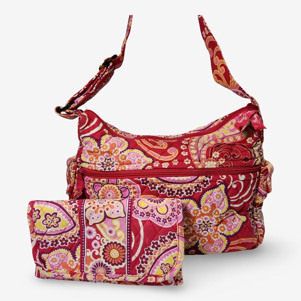 Vera Bradley RASPBERRY FIZZ On The Go Shoulder Bag & Wallet Quilted Purse 2 PC